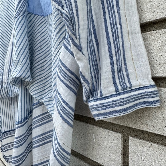 Anthropologie Holding Horses Mimi Pieced Wrap Tunic Blue White Stripe - Picture 6 of 13